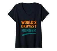 Femme Funny Running Joke World's Okayest Runner Citation T-Shirt avec Col en V