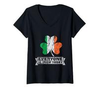 Femme Funny Saint Patrick Everyone Is Irish Trèfle Leprechaun T-Shirt avec Col en V