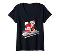 Femme Funny Santa Clause DJ, Christmas Musician Team Santa Graphic T-Shirt avec Col en V