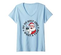 Femme Funny Santa Coffee Christmas - Ho Ho Holy Wow Wow Wow What a Year T-Shirt avec Col en V
