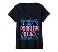 Femme Funny Sassy I'm Actually The Problem and I Love That for Me T-Shirt avec Col en V