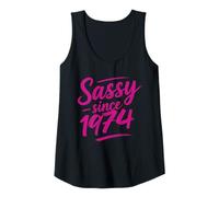 Femme Funny Sassy Since 1974 Retro Mama Wife Sass Queen Hot Pink Débardeur