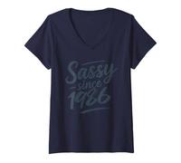 Femme Funny Sassy Since 1986 Retro Mama Wife Sass Queen Charcoal T-Shirt avec Col en V