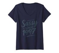Femme Funny Sassy Since 1997 Retro Mama Wife Sass Queen Charcoal T-Shirt avec Col en V