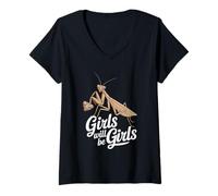 Femme Funny Saying Girls Will Be Girls Praying Mantis Humour Blague T-Shirt avec Col en V