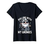Femme Funny Saying Motorcycle Biker GNOME Rolling with My Gnomies T-Shirt avec Col en V