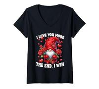 Femme Funny Saying Valentines GNOME Love You More The End I Win T-Shirt avec Col en V