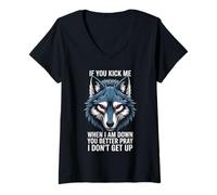 Femme Funny Saying You Better Pray I Don't Get Up Wolf Femme Homme T-Shirt avec Col en V
