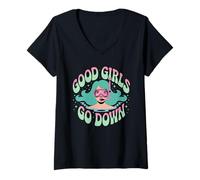 Femme Funny Scuba Diving Ocean Diver Good Girls Go Down Dive Team T-Shirt avec Col en V