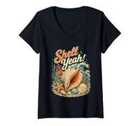 Femme Funny Shell Yeah Beach Lifes Design Summer Designs Seaside T-Shirt avec Col en V