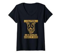 Femme Funny Sign Beware of Owner Australian Shepherd Lover T-Shirt avec Col en V