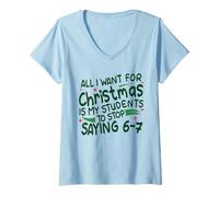 Femme Funny Six Seven Students Christmas 67 Meme Gen Alpha Slang T-Shirt avec Col en V