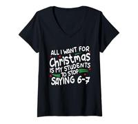 Femme Funny Six Seven Students Christmas 67 Meme Gen Alpha Slang T-Shirt avec Col en V
