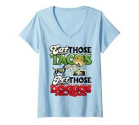 Femme Funny Skeleton Dog Eat those Tacos Pet those Doggos Lover T-Shirt avec Col en V