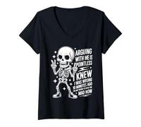 Femme Funny Skeleton Sarcastic. Arguing with Me is Pointless. T-Shirt avec Col en V