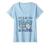 Femme Funny Sleep Quote Life is Better in Pajamas GNOME Mom & Dad T-Shirt avec Col en V