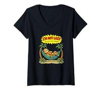 Femme Funny Sloth I'm Not Lazy Just Relaxed Hamac Sleeping T-Shirt avec Col en V