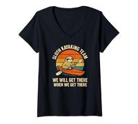 Femme Funny Sloth Kayak Team, Get There When We Get There T-Shirt avec Col en V