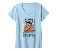 Femme Funny Sloth Kayak Team, Get There When We Get There T-Shirt avec Col en V