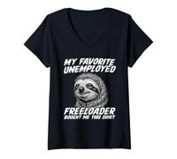 Femme Funny Sloth, Mon Freeloader au chômage préféré m'a acheté ça T-Shirt avec Col en V