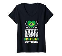 Femme Funny Smartass Brazilian Boyfriend Brazil Flag T-Shirt avec Col en V