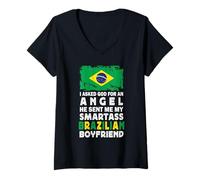 Femme Funny Smartass Brazilian Boyfriend Brazil Flag T-Shirt avec Col en V