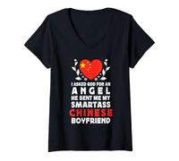 Femme Funny Smartass Chinese Boyfriend China Flag T-Shirt avec Col en V