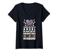Femme Funny Smartass Congolese Husband Congo Flag Spouses T-Shirt avec Col en V