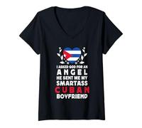 Femme Funny Smartass Cuban Boyfriend Cuba Flag T-Shirt avec Col en V