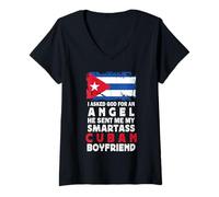 Femme Funny Smartass Cuban Boyfriend Cuba Flag T-Shirt avec Col en V