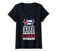 Femme Funny Smartass Cuban Husband Cuba Flag Spouses T-Shirt avec Col en V