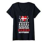 Femme Funny Smartass Danish Boyfriend Denmark Flag T-Shirt avec Col en V