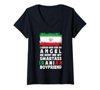 Femme Funny Smartass Iranian Boyfriend Iran Flag T-Shirt avec Col en V