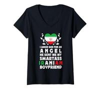 Femme Funny Smartass Iranian Boyfriend Iran Flag T-Shirt avec Col en V