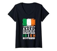 Femme Funny Smartass Irish Boyfriend Ireland Flag T-Shirt avec Col en V