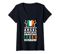 Femme Funny Smartass Irish Husband Ireland Flag Spouses T-Shirt avec Col en V