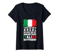 Femme Funny Smartass Italian Boyfriend Italy Flag T-Shirt avec Col en V