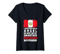 Femme Funny Smartass Peruvian Boyfriend Peru Flag T-Shirt avec Col en V