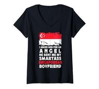 Femme Funny Smartass Singaporean Boyfriend Singapore Flag T-Shirt avec Col en V