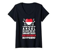 Femme Funny Smartass Singaporean Boyfriend Singapore Flag T-Shirt avec Col en V