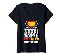 Femme Funny Smartass Spanish Boyfriend Spain Flag T-Shirt avec Col en V