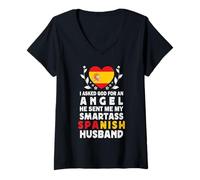 Femme Funny Smartass Spanish Husband Spain Flag Spouses T-Shirt avec Col en V