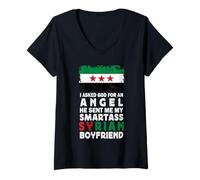Femme Funny Smartass Syrian Boyfriend Syria Flag T-Shirt avec Col en V