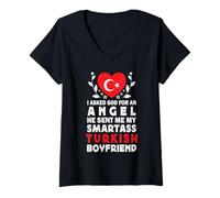 Femme Funny Smartass Turkish Boyfriend Turkey Flag T-Shirt avec Col en V