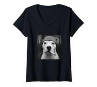 Femme Funny Smoking White Pitbull Dog Meme Cigarette Grunge Beanie T-Shirt avec Col en V