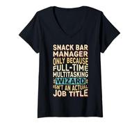 Femme Funny Snack Bar Manager Job Title Wizard Quote T-Shirt avec Col en V