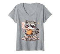 Femme Funny Snacks Make Me Nice Sarcastique Dire Animal Raton Laveur T-Shirt avec Col en V