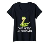 Femme Funny Snake Lover Désolé, Mon Serpent a mangé Mes devoirs T-Shirt avec Col en V