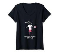 Femme Funny Soccer A Girl with Goals T-Shirt avec Col en V