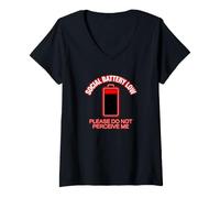 Femme Funny Social Battery Low, s'il Vous plaît, ne me percevez Pas T-Shirt avec Col en V